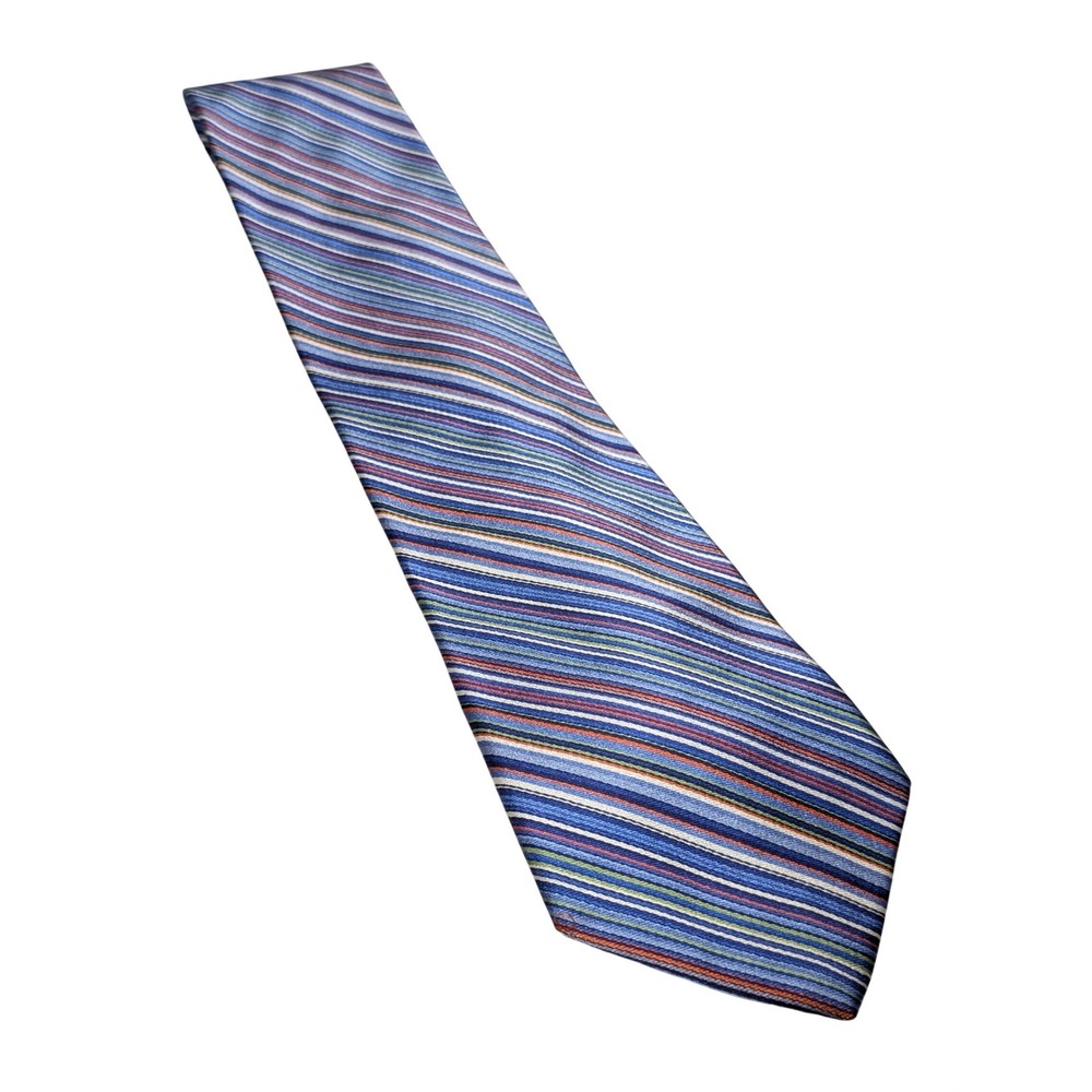 Tommy Hilfiger Tie Mens OS Blue‎ Multi Stripe 100% Silk Classic USA Made 3.75"W